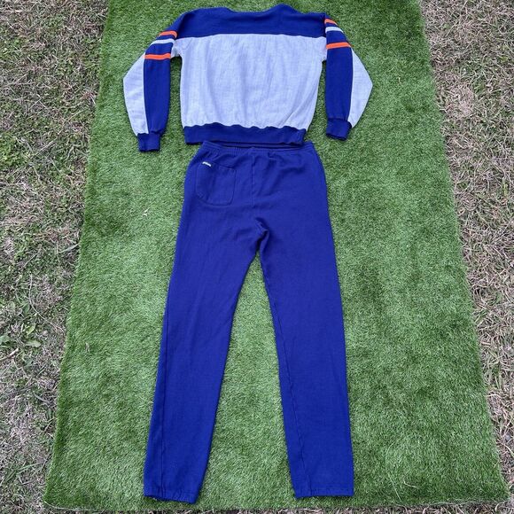Vintage 90s Wilson Tennis Button Sweatsuit Womens Medium Striped Preppy Blue - Picture 8 of 11